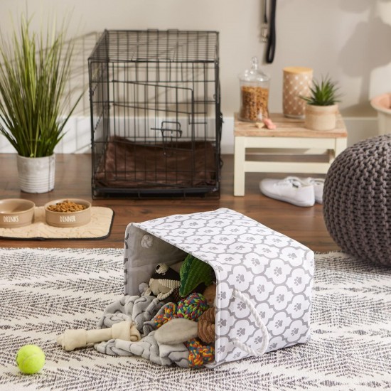 Bone Dry DII Small Rectangle Pet Toy and Accessory Storage Bin, 14x8x9, Collapsible Organizer Storage Basket for Home Décor, Pet Toy, Blankets, Leashes and Food-Gray Paw Print Bone Dry DII Small Rectangle Pet Toy and Accessory Storage Bin, 14x8x9, Collapsible Organizer Storage Basket for Home Décor, Pet Toy, Blankets, Leashes and Food-Gray Paw Print