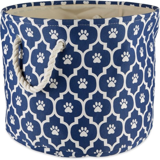 Bone Dry Pet Storage Collection Cotton Grid Paws Nautical Blue, Small Round Bone Dry Pet Storage Collection Cotton Grid Paws Nautical Blue, Small Round