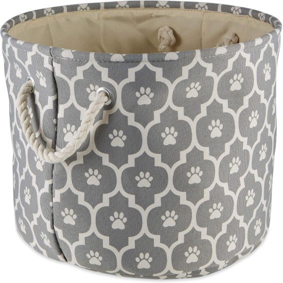 Bone Dry Pet Storage Collection Cotton Grid Paws Nautical Blue, Small Round Bone Dry Pet Storage Collection Cotton Grid Paws Nautical Blue, Small Round