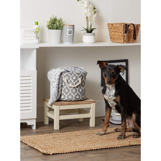Bone Dry Pet Storage Collection Cotton Grid Paws Nautical Blue, Small Round Bone Dry Pet Storage Collection Cotton Grid Paws Nautical Blue, Small Round