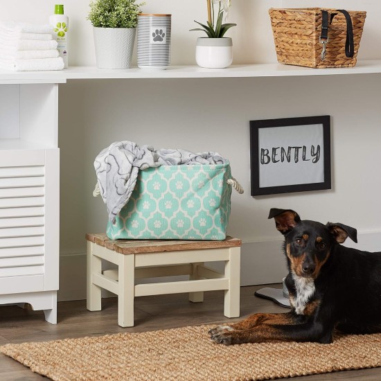 Bone Dry Pet Storage Collection Cotton Grid Paws Nautical Blue, Small Round Bone Dry Pet Storage Collection Cotton Grid Paws Nautical Blue, Small Round