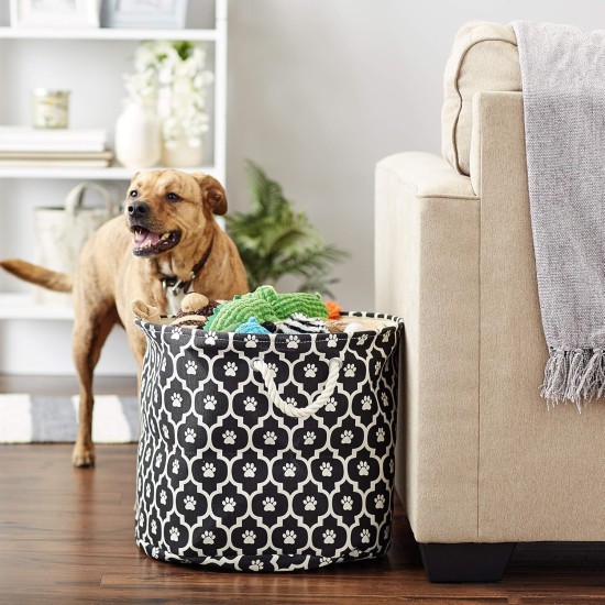 Bone Dry Pet Storage Collection Cotton Grid Paws Nautical Blue, Small Round Bone Dry Pet Storage Collection Cotton Grid Paws Nautical Blue, Small Round