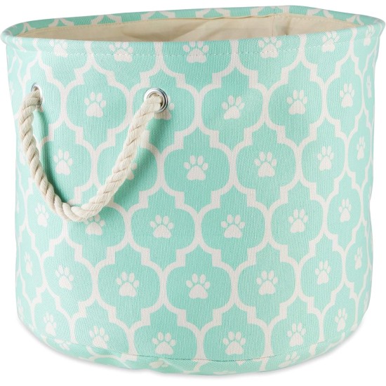 Bone Dry Pet Storage Collection Cotton Grid Paws Nautical Blue, Small Round Bone Dry Pet Storage Collection Cotton Grid Paws Nautical Blue, Small Round
