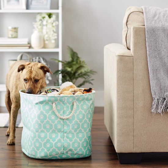 Bone Dry Pet Storage Collection Cotton Grid Paws Nautical Blue, Small Round Bone Dry Pet Storage Collection Cotton Grid Paws Nautical Blue, Small Round