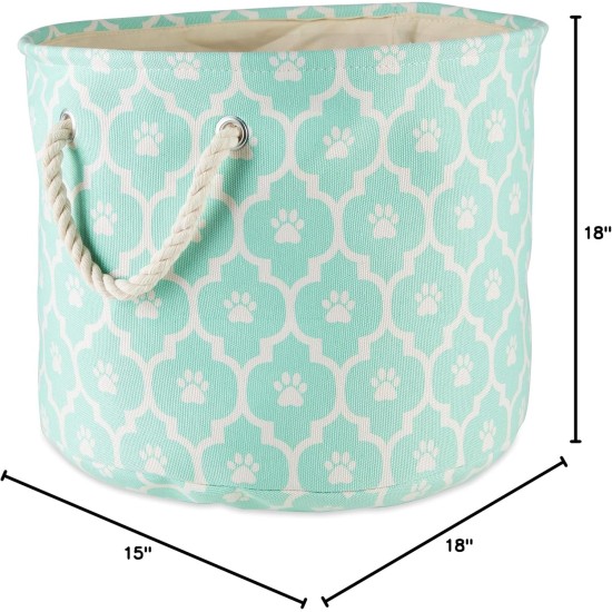 Bone Dry Pet Storage Collection Cotton Grid Paws Nautical Blue, Small Round Bone Dry Pet Storage Collection Cotton Grid Paws Nautical Blue, Small Round