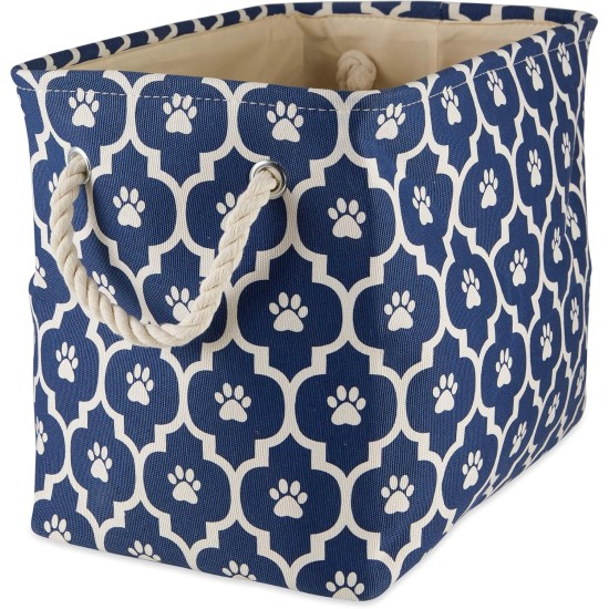 Bone Dry Pet Storage Collection Cotton Grid Paws Nautical Blue, Small Round Bone Dry Pet Storage Collection Cotton Grid Paws Nautical Blue, Small Round