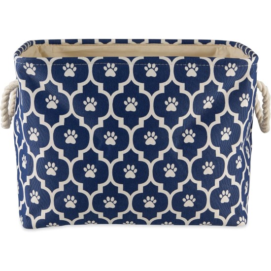 Bone Dry Pet Storage Collection Cotton Grid Paws Nautical Blue, Small Round Bone Dry Pet Storage Collection Cotton Grid Paws Nautical Blue, Small Round