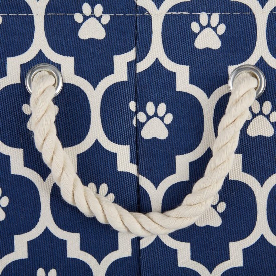 Bone Dry Pet Storage Collection Cotton Grid Paws Nautical Blue, Small Round Bone Dry Pet Storage Collection Cotton Grid Paws Nautical Blue, Small Round