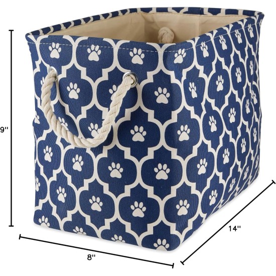Bone Dry Pet Storage Collection Cotton Grid Paws Nautical Blue, Small Round Bone Dry Pet Storage Collection Cotton Grid Paws Nautical Blue, Small Round