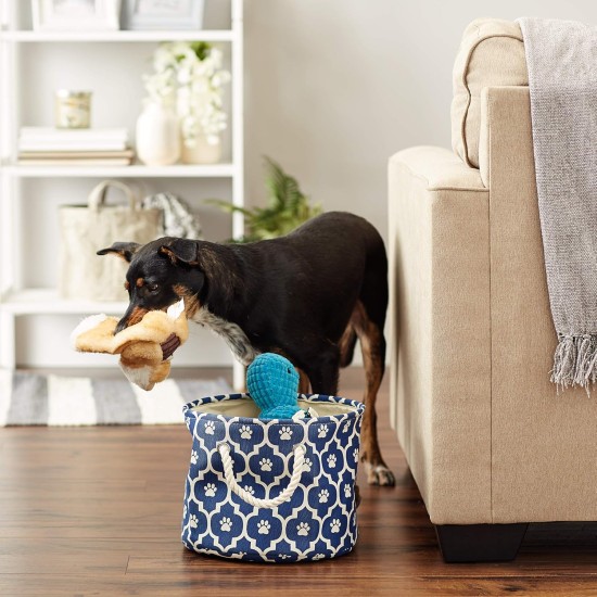Bone Dry Pet Storage Collection Cotton Grid Paws Nautical Blue, Small Round Bone Dry Pet Storage Collection Cotton Grid Paws Nautical Blue, Small Round