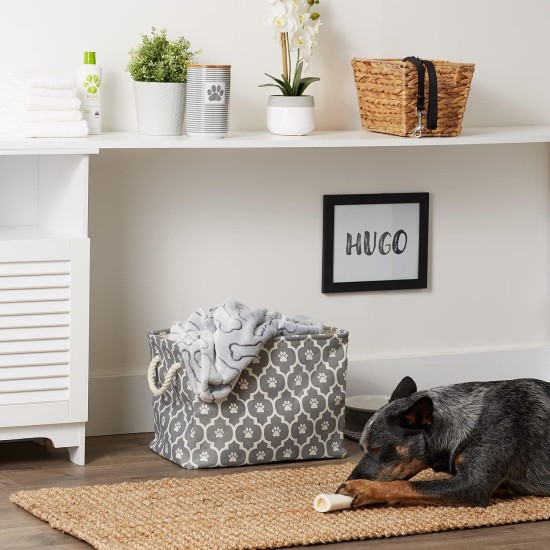 Bone Dry Pet Storage Collection Cotton Grid Paws Nautical Blue, Small Round Bone Dry Pet Storage Collection Cotton Grid Paws Nautical Blue, Small Round