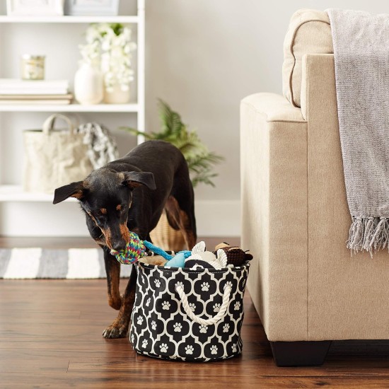 Bone Dry Pet Storage Collection Cotton Grid Paws Nautical Blue, Small Round Bone Dry Pet Storage Collection Cotton Grid Paws Nautical Blue, Small Round