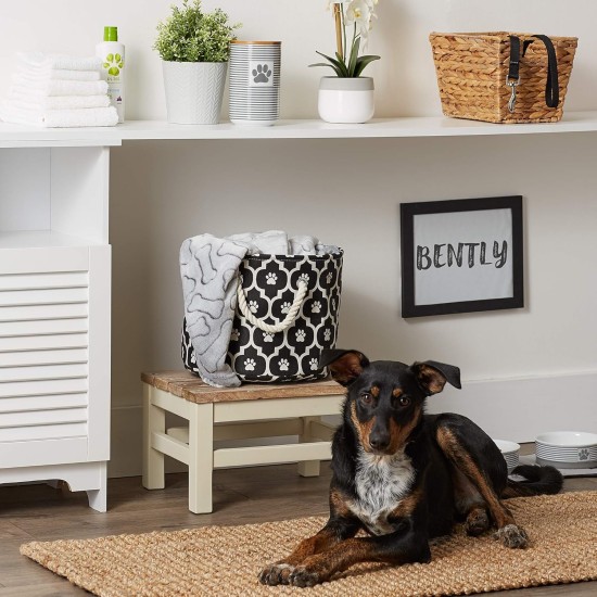 Bone Dry Pet Storage Collection Cotton Grid Paws Nautical Blue, Small Round Bone Dry Pet Storage Collection Cotton Grid Paws Nautical Blue, Small Round