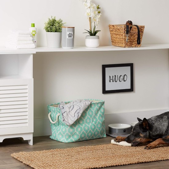 Bone Dry Pet Storage Collection Cotton Grid Paws Nautical Blue, Small Round Bone Dry Pet Storage Collection Cotton Grid Paws Nautical Blue, Small Round