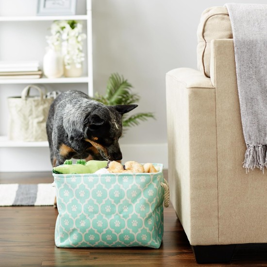 Bone Dry Pet Storage Collection Cotton Grid Paws Nautical Blue, Small Round Bone Dry Pet Storage Collection Cotton Grid Paws Nautical Blue, Small Round