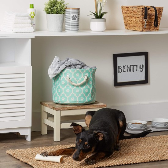 Bone Dry Pet Storage Collection Cotton Grid Paws Nautical Blue, Small Round Bone Dry Pet Storage Collection Cotton Grid Paws Nautical Blue, Small Round