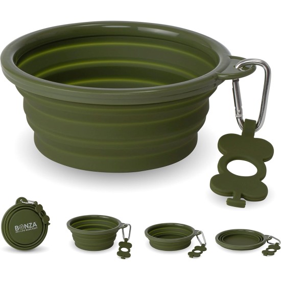 Bonza Large Foldable Dog Bowl 1000 ml, Sturdy Reinforced Rim, Includes Carabiner & Water Bottle Holder Key Ring, Light Grey Bonza Large Foldable Dog Bowl 1000 ml, Sturdy Reinforced Rim, Includes Carabiner & Water Bottle Holder Key Ring, Light Grey