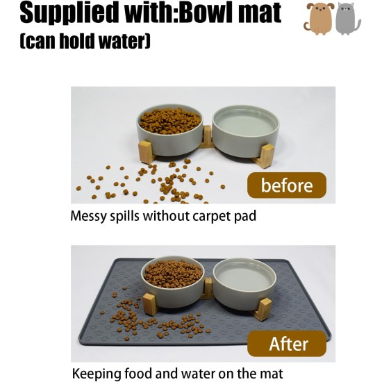 Cat Bowl, Dog Bowl, Ceramic Double Feeding Bowl, Feeding Bowl, Water Bowl with Bamboo Stand and Non-Slip Mat for Cats and Small Dogs (400 ml, 2-Grey) Cat Bowl, Dog Bowl, Ceramic Double Feeding Bowl, Feeding Bowl, Water Bowl with Bamboo Stand and Non-Slip Mat for Cats and Small Dogs (400 ml, 2-Grey)