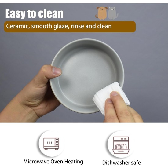 Cat Bowl, Dog Bowl, Ceramic Double Feeding Bowl, Feeding Bowl, Water Bowl with Bamboo Stand and Non-Slip Mat for Cats and Small Dogs (400 ml, 2-Grey) Cat Bowl, Dog Bowl, Ceramic Double Feeding Bowl, Feeding Bowl, Water Bowl with Bamboo Stand and Non-Slip Mat for Cats and Small Dogs (400 ml, 2-Grey)
