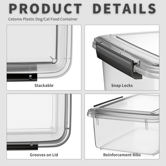 Cetomo 10L x 3 Dog Food Containers, Airtight Food Container, Silicone Seal, Snap Closures, Plastic Food Container with Lid for Dogs, Clear, 10L/3.5kg, Pack of 3 Cetomo 10L x 3 Dog Food Containers, Airtight Food Container, Silicone Seal, Snap Closures, Plastic Food Container with Lid for Dogs, Clear, 10L/3.5kg, Pack of 3