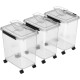 Cetomo 32L x 3 Dog Food Containers, Airtight Food Container with Wheels, Silicone Seal, Snap Closures, Plastic Food Container with Lid for Dogs, Clear, 32L/12kg, Pack of 3 (3 Scoops)