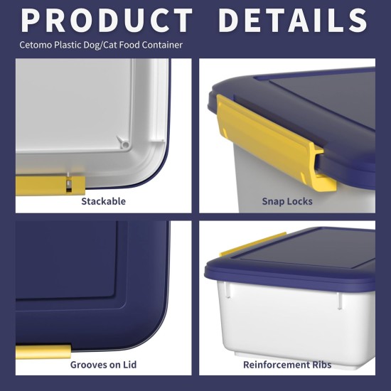 Cetomo 32L x 3 Dog Food Containers, Airtight Food Container with Wheels, Silicone Seal, Snap Closures, Plastic Food Container with Lid for Dogs, Clear, 32L/12kg, Pack of 3 (3 Scoops) Cetomo 32L x 3 Dog Food Containers, Airtight Food Container with Wheels, Silicone Seal, Snap Closures, Plastic Food Container with Lid for Dogs, Clear, 32L/12kg, Pack of 3 (3 Scoops)