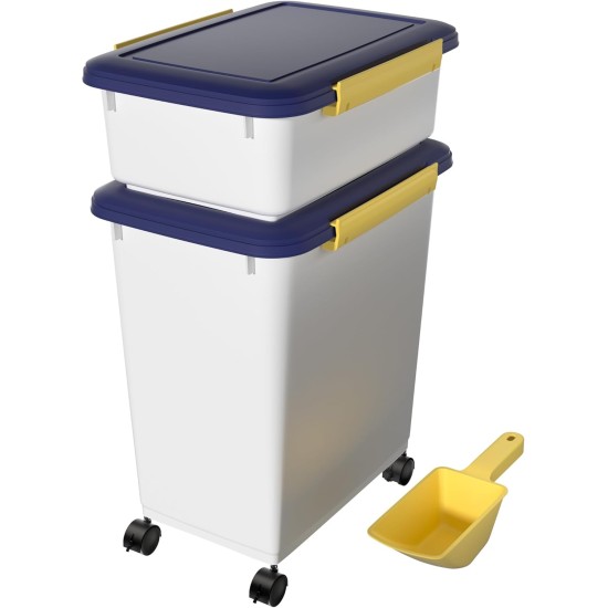 Cetomo 32L x 3 Dog Food Containers, Airtight Food Container with Wheels, Silicone Seal, Snap Closures, Plastic Food Container with Lid for Dogs, Clear, 32L/12kg, Pack of 3 (3 Scoops) Cetomo 32L x 3 Dog Food Containers, Airtight Food Container with Wheels, Silicone Seal, Snap Closures, Plastic Food Container with Lid for Dogs, Clear, 32L/12kg, Pack of 3 (3 Scoops)