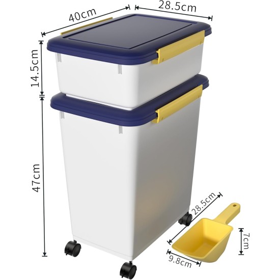 Cetomo 32L x 3 Dog Food Containers, Airtight Food Container with Wheels, Silicone Seal, Snap Closures, Plastic Food Container with Lid for Dogs, Clear, 32L/12kg, Pack of 3 (3 Scoops) Cetomo 32L x 3 Dog Food Containers, Airtight Food Container with Wheels, Silicone Seal, Snap Closures, Plastic Food Container with Lid for Dogs, Clear, 32L/12kg, Pack of 3 (3 Scoops)