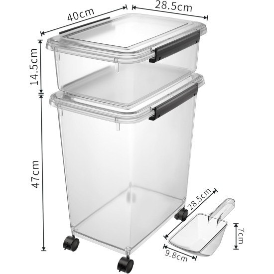 Cetomo 32L x 3 Dog Food Containers, Airtight Food Container with Wheels, Silicone Seal, Snap Closures, Plastic Food Container with Lid for Dogs, Clear, 32L/12kg, Pack of 3 (3 Scoops) Cetomo 32L x 3 Dog Food Containers, Airtight Food Container with Wheels, Silicone Seal, Snap Closures, Plastic Food Container with Lid for Dogs, Clear, 32L/12kg, Pack of 3 (3 Scoops)