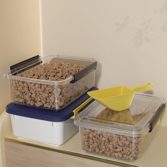 Cetomo 32L x 3 Dog Food Containers, Airtight Food Container with Wheels, Silicone Seal, Snap Closures, Plastic Food Container with Lid for Dogs, Clear, 32L/12kg, Pack of 3 (3 Scoops) Cetomo 32L x 3 Dog Food Containers, Airtight Food Container with Wheels, Silicone Seal, Snap Closures, Plastic Food Container with Lid for Dogs, Clear, 32L/12kg, Pack of 3 (3 Scoops)