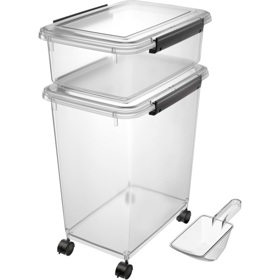 Cetomo 32L x 3 Dog Food Containers, Airtight Food Container with Wheels, Silicone Seal, Snap Closures, Plastic Food Container with Lid for Dogs, Clear, 32L/12kg, Pack of 3 (3 Scoops) Cetomo 32L x 3 Dog Food Containers, Airtight Food Container with Wheels, Silicone Seal, Snap Closures, Plastic Food Container with Lid for Dogs, Clear, 32L/12kg, Pack of 3 (3 Scoops)