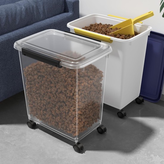 Cetomo 32L x 3 Dog Food Containers, Airtight Food Container with Wheels, Silicone Seal, Snap Closures, Plastic Food Container with Lid for Dogs, Clear, 32L/12kg, Pack of 3 (3 Scoops) Cetomo 32L x 3 Dog Food Containers, Airtight Food Container with Wheels, Silicone Seal, Snap Closures, Plastic Food Container with Lid for Dogs, Clear, 32L/12kg, Pack of 3 (3 Scoops)