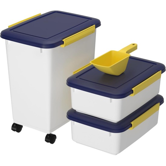 Cetomo 32L x 3 Dog Food Containers, Airtight Food Container with Wheels, Silicone Seal, Snap Closures, Plastic Food Container with Lid for Dogs, Clear, 32L/12kg, Pack of 3 (3 Scoops) Cetomo 32L x 3 Dog Food Containers, Airtight Food Container with Wheels, Silicone Seal, Snap Closures, Plastic Food Container with Lid for Dogs, Clear, 32L/12kg, Pack of 3 (3 Scoops)
