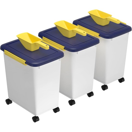 Cetomo 32L x 3 Dog Food Containers, Airtight Food Container with Wheels, Silicone Seal, Snap Closures, Plastic Food Container with Lid for Dogs, Clear, 32L/12kg, Pack of 3 (3 Scoops) Cetomo 32L x 3 Dog Food Containers, Airtight Food Container with Wheels, Silicone Seal, Snap Closures, Plastic Food Container with Lid for Dogs, Clear, 32L/12kg, Pack of 3 (3 Scoops)