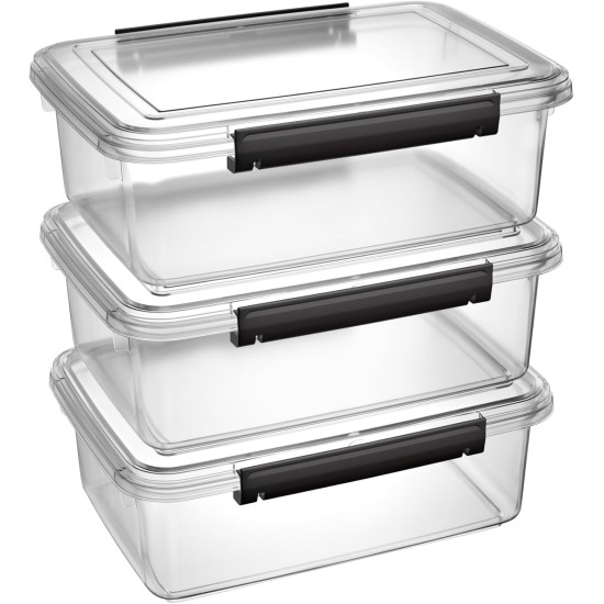 Cetomo 32L x 3 Dog Food Containers, Airtight Food Container with Wheels, Silicone Seal, Snap Closures, Plastic Food Container with Lid for Dogs, Clear, 32L/12kg, Pack of 3 (3 Scoops) Cetomo 32L x 3 Dog Food Containers, Airtight Food Container with Wheels, Silicone Seal, Snap Closures, Plastic Food Container with Lid for Dogs, Clear, 32L/12kg, Pack of 3 (3 Scoops)