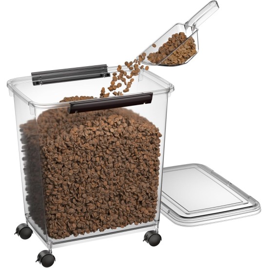 Cetomo Dog Food Container, Airtight Food Container with Wheels, Silicone Seal and Snap Closures, Plastic Food Container with Lid for Dogs, Clear, 10L + 32L, 3.5 kg + 12 kg (1 Scoop) Cetomo Dog Food Container, Airtight Food Container with Wheels, Silicone Seal and Snap Closures, Plastic Food Container with Lid for Dogs, Clear, 10L + 32L, 3.5 kg + 12 kg (1 Scoop)