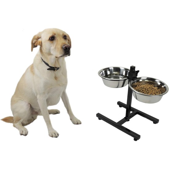 Classic Pet Products Adjustable Double Feeder with Tall Stand and 2 Stainless Steel Bowls 1700ml 1.5kg Classic Pet Products Adjustable Double Feeder with Tall Stand and 2 Stainless Steel Bowls 1700ml 1.5kg
