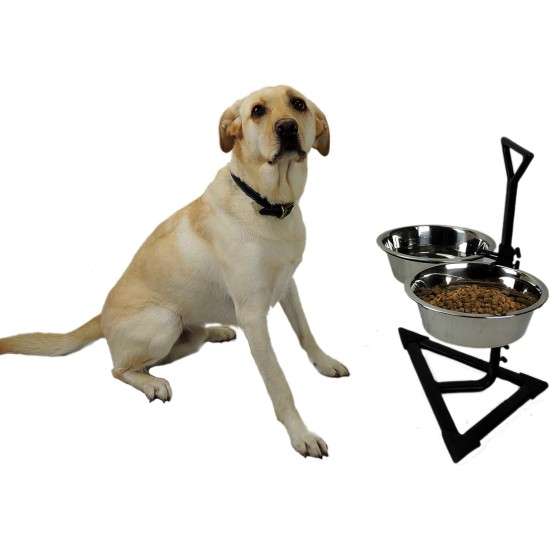 Classic Pet Products Double Feeder with 2 x 1700ml Stainless Steel Bowls, Height Adjustable Classic Pet Products Double Feeder with 2 x 1700ml Stainless Steel Bowls, Height Adjustable
