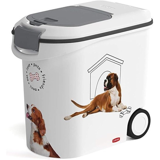 Curver 241095 Food Container 12 kg I 35L, White/Grey/Love Pets Dogs, 49.3 x 27.8 x 42.5 cm Curver 241095 Food Container 12 kg I 35L, White/Grey/Love Pets Dogs, 49.3 x 27.8 x 42.5 cm