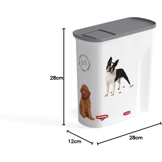 Curver 241095 Food Container 12 kg I 35L, White/Grey/Love Pets Dogs, 49.3 x 27.8 x 42.5 cm Curver 241095 Food Container 12 kg I 35L, White/Grey/Love Pets Dogs, 49.3 x 27.8 x 42.5 cm