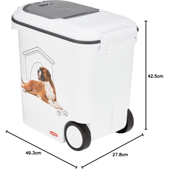 Curver 241095 Food Container 12 kg I 35L, White/Grey/Love Pets Dogs, 49.3 x 27.8 x 42.5 cm Curver 241095 Food Container 12 kg I 35L, White/Grey/Love Pets Dogs, 49.3 x 27.8 x 42.5 cm