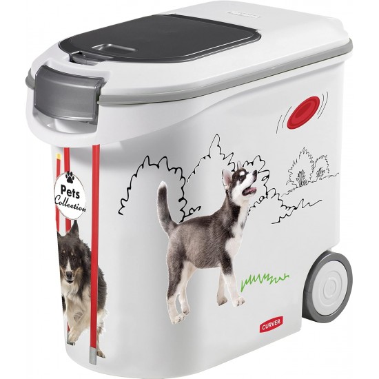 Curver Pet Food Container for Dogs - 35L/12kg - Pets Collection - Airtight Odour Storage for Dog Food - Container with Wheels - 28 x 49 x 43 cm Curver Pet Food Container for Dogs - 35L/12kg - Pets Collection - Airtight Odour Storage for Dog Food - Container with Wheels - 28 x 49 x 43 cm