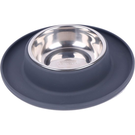 Dehner Clean Bowl Dog Bowl 350 ml Diameter 24 cm Height 4 cm Stainless Steel / Silicone Dark Grey Dehner Clean Bowl Dog Bowl 350 ml Diameter 24 cm Height 4 cm Stainless Steel / Silicone Dark Grey