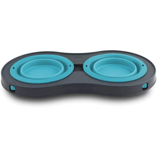 Dexas Popware for Pets Double Elevated Pet Feeder, Large, Gray/Green Dexas Popware for Pets Double Elevated Pet Feeder, Large, Gray/Green