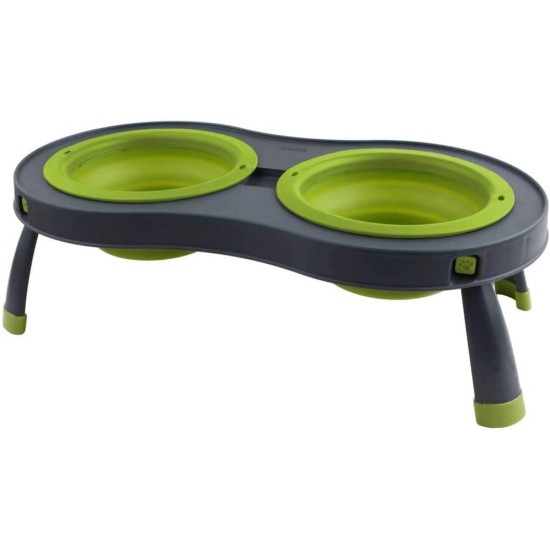 Dexas Popware for Pets Double Elevated Pet Feeder, Large, Gray/Green Dexas Popware for Pets Double Elevated Pet Feeder, Large, Gray/Green