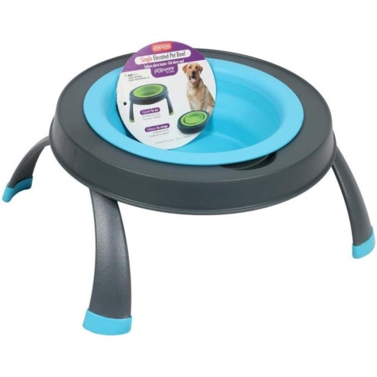 Dexas Popware for Pets Single Elevated Pet Feeder, Large, Gray/Blue Dexas Popware for Pets Single Elevated Pet Feeder, Large, Gray/Blue