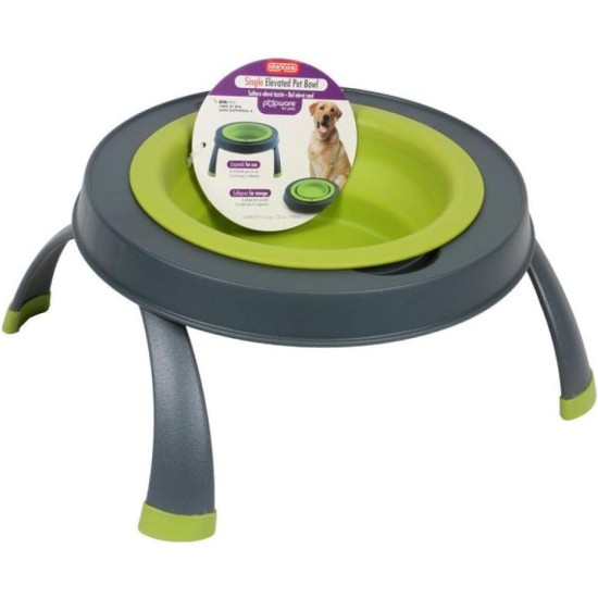 Dexas Popware for Pets Single Elevated Pet Feeder, Large, Gray/Blue Dexas Popware for Pets Single Elevated Pet Feeder, Large, Gray/Blue