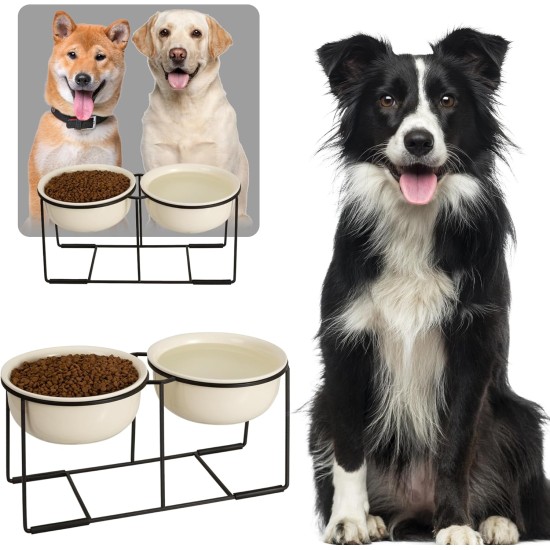 Dog Bowl Set Raised Dog Bowl Ceramic - Large Dog Bowls with Non-Slip Stand - Feeding Bowl Dog Large - Feeding Bowl Water Bowl Set for Medium to Large Dogs - Double Bowl Dog - 2 x 1600 ml Dog Bowl Set Raised Dog Bowl Ceramic - Large Dog Bowls with Non-Slip Stand - Feeding Bowl Dog Large - Feeding Bowl Water Bowl Set for Medium to Large Dogs - Double Bowl Dog - 2 x 1600 ml