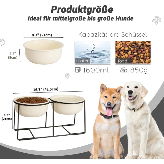 Dog Bowl Set Raised Dog Bowl Ceramic - Large Dog Bowls with Non-Slip Stand - Feeding Bowl Dog Large - Feeding Bowl Water Bowl Set for Medium to Large Dogs - Double Bowl Dog - 2 x 1600 ml Dog Bowl Set Raised Dog Bowl Ceramic - Large Dog Bowls with Non-Slip Stand - Feeding Bowl Dog Large - Feeding Bowl Water Bowl Set for Medium to Large Dogs - Double Bowl Dog - 2 x 1600 ml