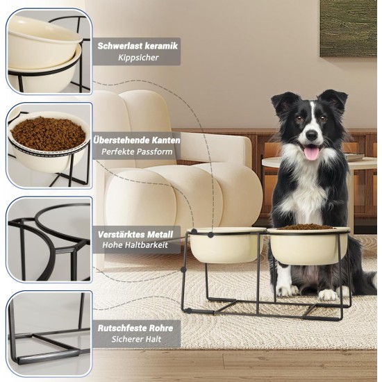 Dog Bowl Set Raised Dog Bowl Ceramic - Large Dog Bowls with Non-Slip Stand - Feeding Bowl Dog Large - Feeding Bowl Water Bowl Set for Medium to Large Dogs - Double Bowl Dog - 2 x 1600 ml Dog Bowl Set Raised Dog Bowl Ceramic - Large Dog Bowls with Non-Slip Stand - Feeding Bowl Dog Large - Feeding Bowl Water Bowl Set for Medium to Large Dogs - Double Bowl Dog - 2 x 1600 ml
